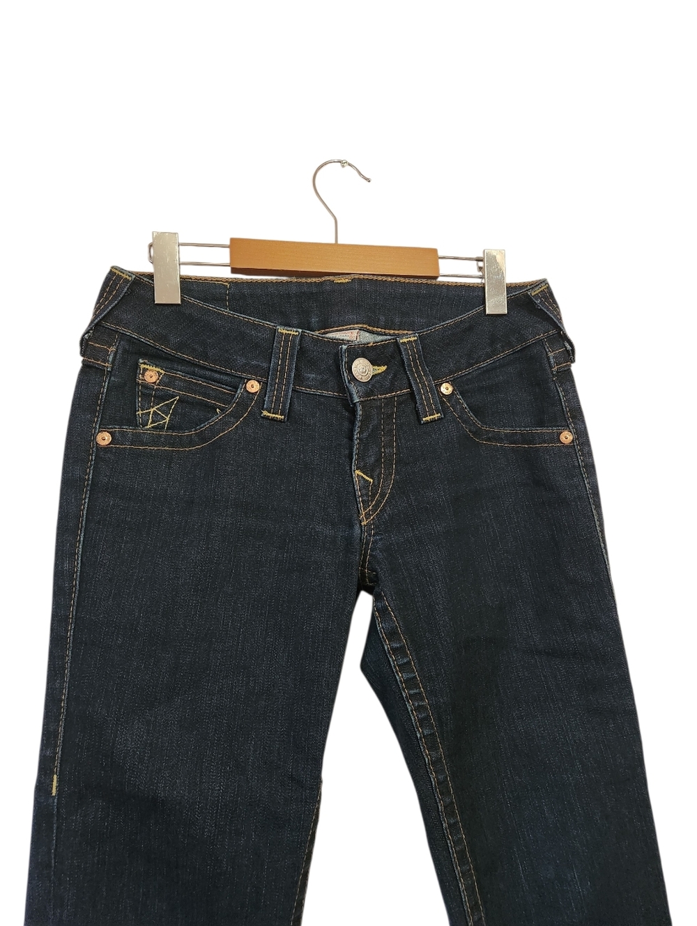 Vtg True Religion Ricki Jeans Made in USA Contrast Big T Stitch Flap Pocket - Picture 3 of 11